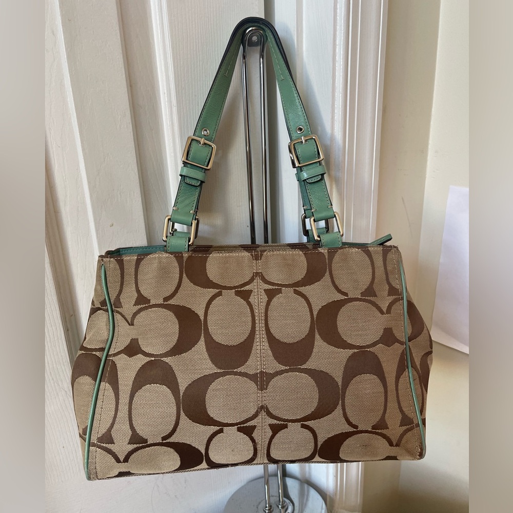 Coach Brown and Green Signature Tote Bag - Picture 4 of 13